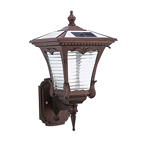 Lanterne murale solaire étanche avec abat-jour en verre rayé et interrupteur