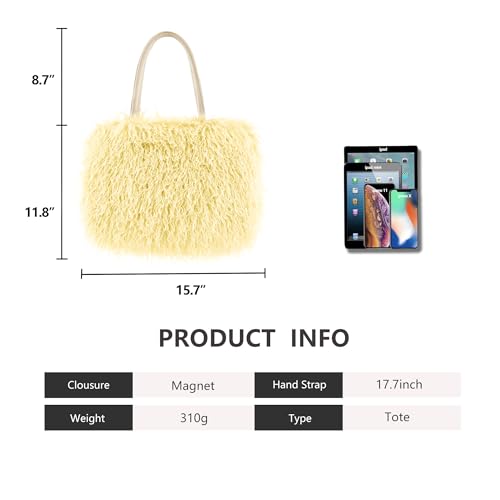 Image of Women's Fuzzy Tote Bag Curly Handbag Furry Shoulder Bag Large Plush Top Handle Purses Winter