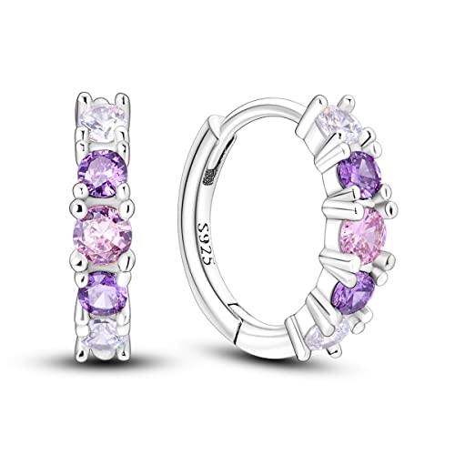 Parmuz 925 Sterling Silver Hoop Earring Simple Colorful Cubic Zirconia U-Shaped Star Moon Butterfly Small Huggie Earrings Jewelry Set for Women
