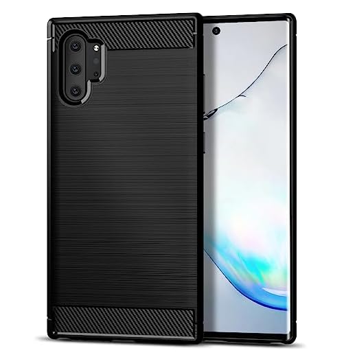 Qiinogow Hülle Kompatibel mit Samsung Galaxy Note10 Plus 4G/5G, Ultradünne Handyhülle Mit Stoßdämpfung, Schutzhülle aus Kohlefaser-TPU (Schwarz)