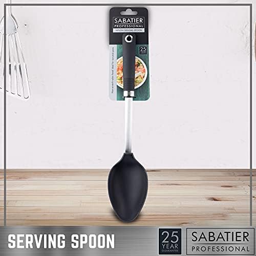 Sabatier Professional Nylon Serving Spoon - Anti-Scratch for Non-Stick Pans. Dishwasher Safe. Stainless Steel Core and Soft Grip Handle. Ideal Cooking Utensil. 25 Year Guarantee.