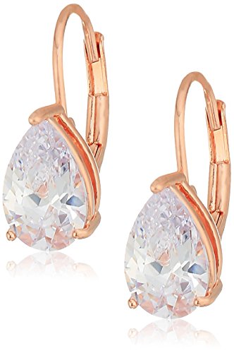 Amazon Collection 14k Rose Gold Plated Sterling Silver Pear Cut Cubic Zirconia Leverback Earrings