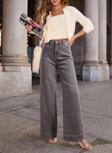 Image of Dokotoo Women's Casual High Waisted Jeans Stretch Wide Leg Loose Denim Pant
