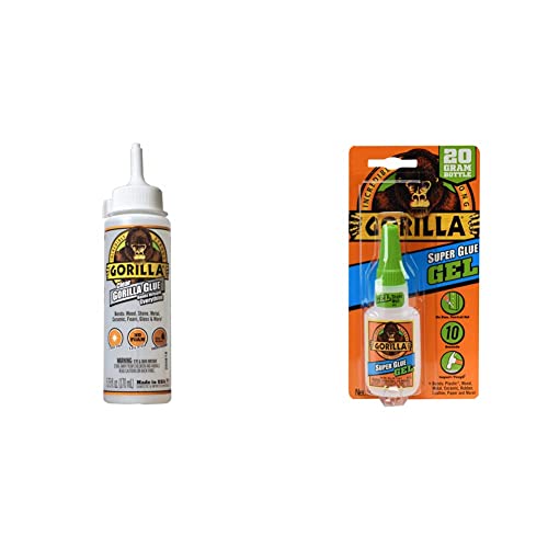 Gorilla Clear Glue, 5.75 Ounce Bottle, Clear & Super Glue Gel, 20 Gram, Clear, (Pack of 1)