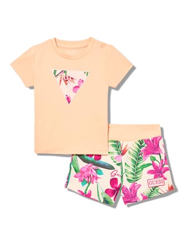 GUESS - Conjunto de playera de manga corta ecológica y pantalones cortos activos, sorbete de mandarina, 3 meses, Sorbete de mandarina, 3 Meses, Sorbete de mandarina, 3 Meses