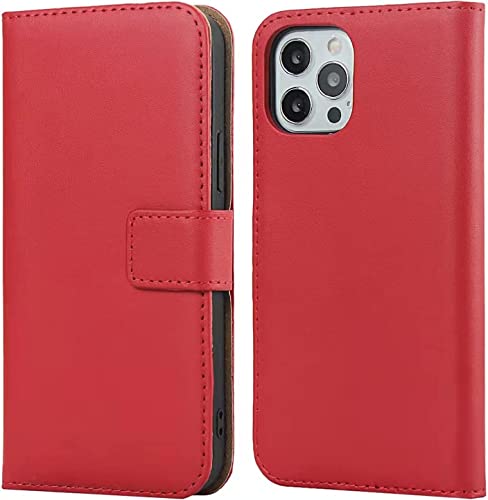 Étui antichoc pour iPhone 13 Pro clapet cuir rouge anti-rayure écran