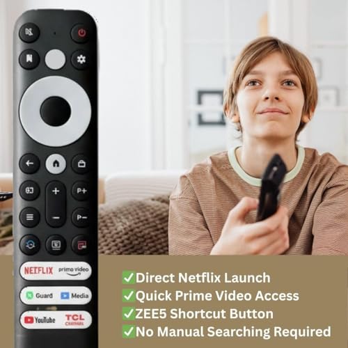Image of Replacement Remote Control for TCL Smart TV (Non-Voice) - Compatible with TCL LED, UHD & Android TVs | Dedicated ZEE5, Netlix & Prine Video Hotkeys | Check Model Compatibility Before-Buying