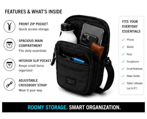 Image of Reebok Womens Crossbody Bags - Lightweight Sling Cell Phone Purse, Quilted Small Crossbody Bags Women