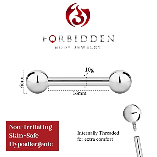 10G 16Mm Internally Threaded Surgical Steel Straight Barbell Body Piercing Jewelry, 6Mm Balls #TOP1