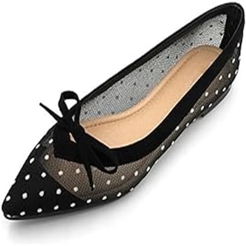 Flats Shoes Women Comfortable Bowknot Lace Breathable Mesh Pointy Toe Ballet Flats for Women