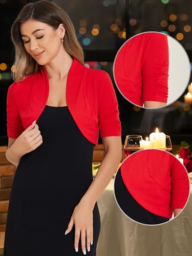 Image of Allegra K Short Sleeve Shrugs for Women Ruched Sleeve Open Front Cropped Bolero Cardigan
