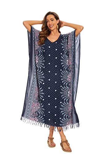 Image of Beautybatik Boho Flora Printed Women Plus Size Kaftan Kimono Loungewear Maxi Long Dress Size XL to 4X