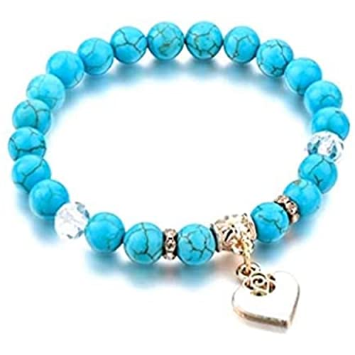 PIERRETOILES Bracelet Perles & Cœur pour Femme, Plaqué Or, Perles en Turquoise, Cadeau Bijou pour Femme Cover
