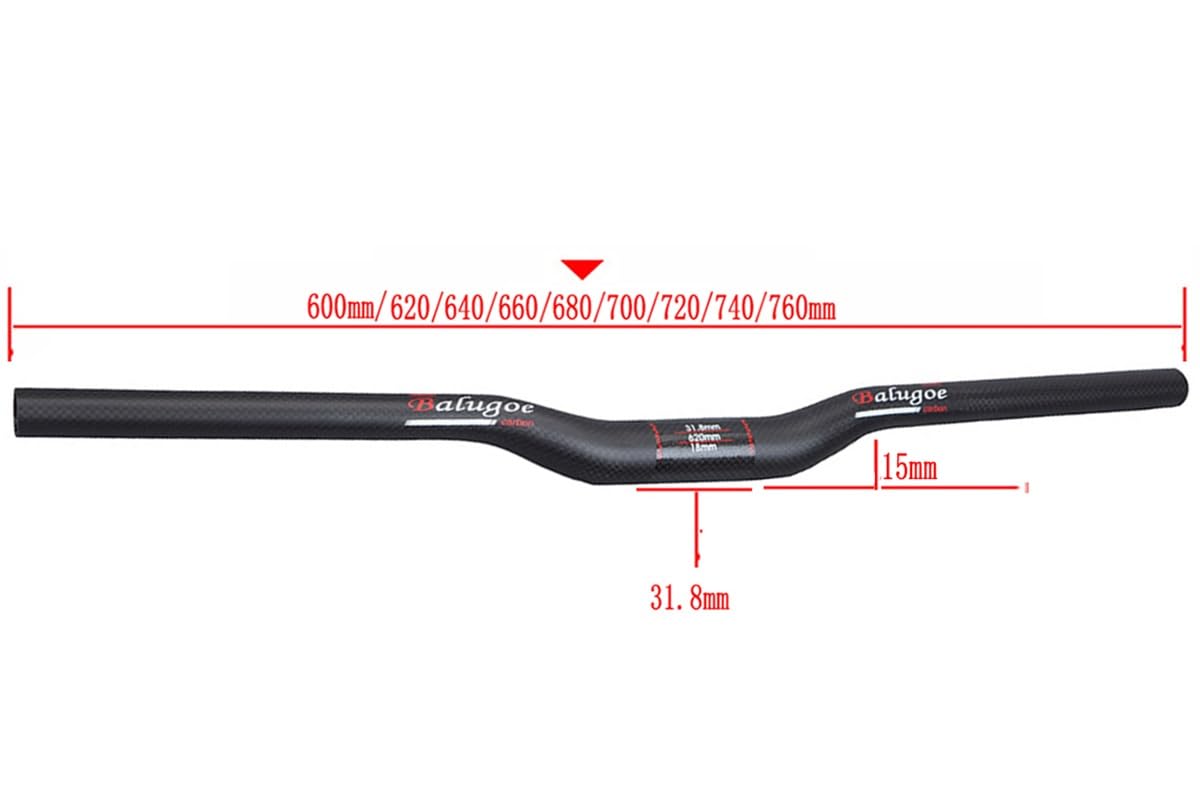 FukkeR 31.8 Riser De VTT Guidon Cintre De Vélo De Route DH en Carbone Barres De Bicyclette Rise 15mm De 600/620/640/660/680/700/720/740/760mm BMX XC AM FR (Color : Black, Size : 700mm)