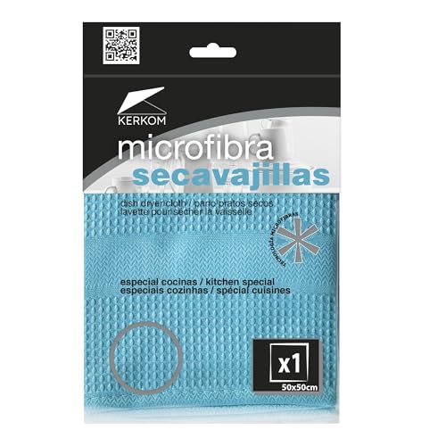 KERKOM Paño Secavajillas de Microfibra 50 x 50 cm – Alta absorción – Ayuda a Evitar Pelusas – para vajillas cubertería y Manos – Lavable y Reutilizable