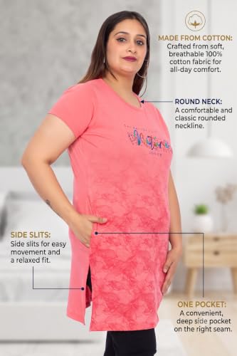 Image of Women Printed Cotton Tshirt with Side Slits & Pocket