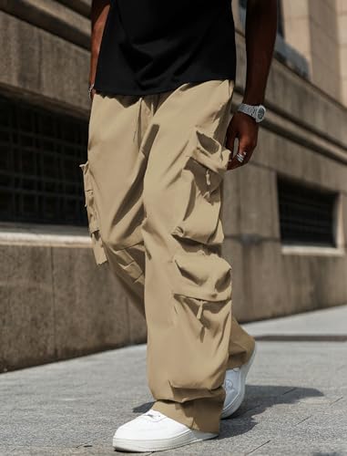 ZAFUL Men's Baggy Parachute Cargo Pants Elastic Waist Drawstring Joggers Pants Loose Sweatpants Multi Pockets3