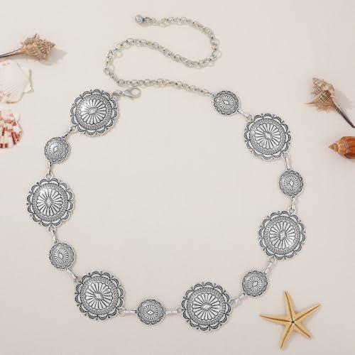 XZQTIVE Silver/Gold Concho Chain Belt for Women - Western Cowgirl Belt for Dresses, Jeans, Country Concert Outfit4