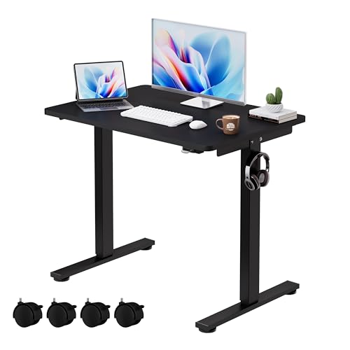 Image of Okin Small Electric Standing Desk, 36 x 24 Inches Whole Piece Height Adjustable Desk, Black Sit to Stand Desks Computer Workstation with Wheels for Home Office