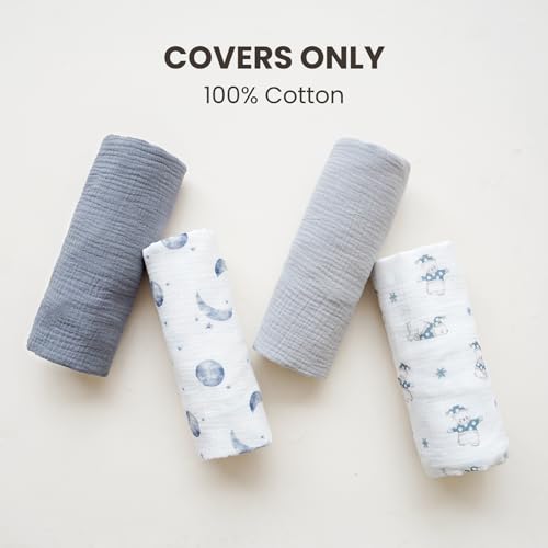 Image of Konssy Muslin Baby Lounger Cover 2 Pack, 100% Cotton Newborn Lounger Cover, Soft and Breathable Baby Nest Slipcover for Boys Girls (Planet,Navy)