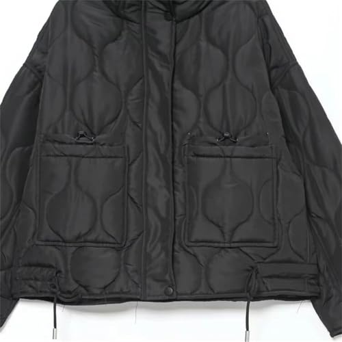 Women'S Loose Thin Jacket Stand Collar Long Sleeve Patch Pocket Casual Cotton Jacket4