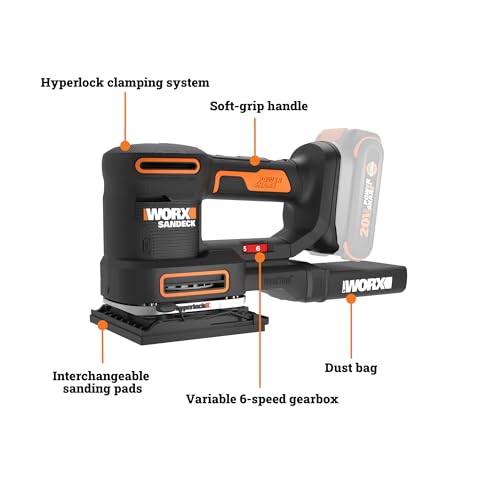 WORX Cordless Sander, 20V 10,000 orbits/minute Electric Sander, 5-in-1 Functions, Tool-less Sanding Pad Change, Tool Only, PowerShare thumbnail 9