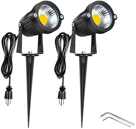 Onerbuy Bright Outdoor LED Landscape Lighting 5W COB Garden Wall Yard Path Lawn Light Lamp with Spiked Stand and Power Plug, Pack of 2 (Warm White)