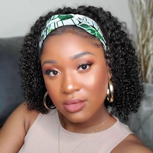 Brazilian Curly Headband Wig - 12 Inch Human Hair, Glueless,