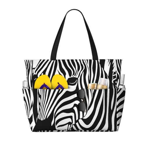 Sac fourre-tout imprimé zèbre noir grand format pour femme, porté épaule décontracté