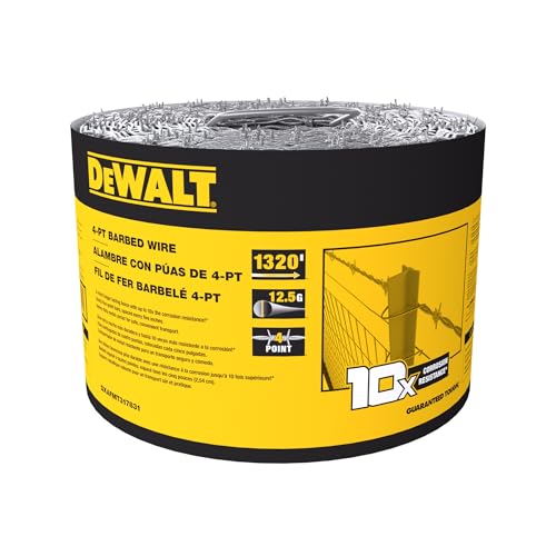 DeWALT 4Point Barbed Wire Fence 1320 Feet 12.5 Gauge Galvanized Steel for Ranch Fencing | Livestock Containment | Property Security