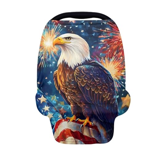 Belidome 4th of July Nursing Cover Up for Breastfeeding American Flag Nursing Shawls Patriotic Eagle Print Baby Boys Car Seat Covers