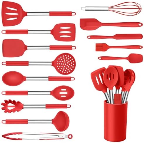 Onader 15 Pcs Silicone Cooking Utensils Set, Red Kitchen Utensils...