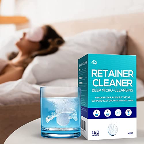 Retainer & Denture Cleaner Tablets 120 Pcs (4 Months Supply) - Retainer Cleaner Tablet For Retainers, Dentures, Night & Mouth Guard, Removable Dental Appliance, Removes Stains & Plaque, Mint Flavor #TOP1