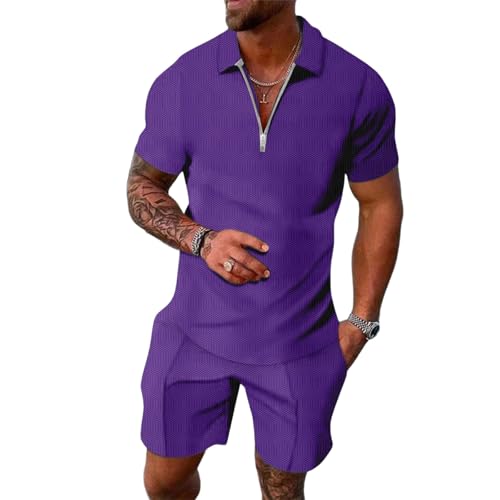 Ensemble homme manches courtes avec haut zippé et chemisier léger à rayures d'été