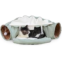 COZIWOW Cat Tunnel Bed, 2-in-1 Cat Tunnel for Indoor Cats, Collapsible Cat Cave Bed, Washable Pet Play Tunnel Cat Toys for Small Medium Large Kittens Puppies Rabbit Green