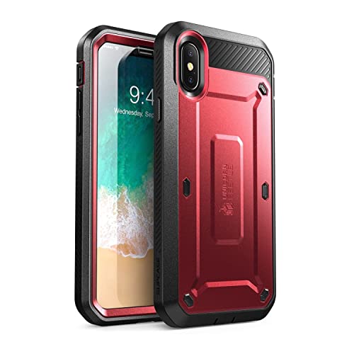 SUPCASE Unicorn Beetle Pro Series Case Designed for iPhone X, with Built-in Screen Protector Full-Body Rugged Holster Case for Apple iPhone X / iPhone 10 (2017 Release) (Metallic Red)