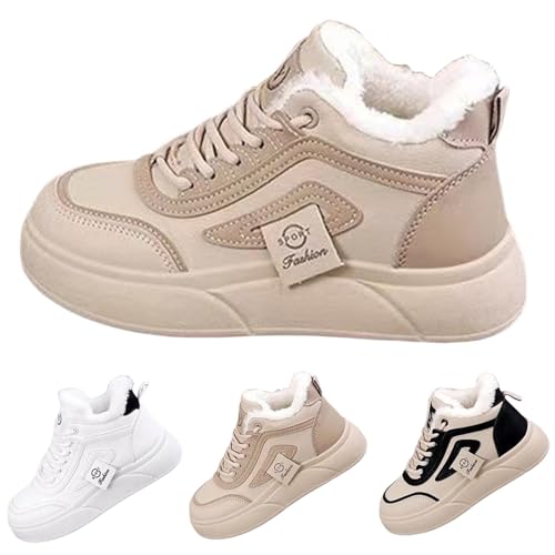 Winterschuhe Damen Gefüttert Boots - Schneestiefel Damen Plateau Wanderschuhe Leicht Trekkingschuhe Flach rutschfeste Winterboots High Top Sportschuhe Verdickte Warm Ankle Boots