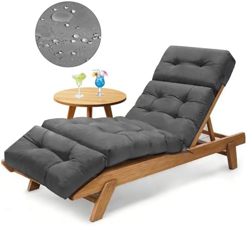 Outdoor Chaise Lounge Chair Cushion, 100% Waterproof Lounge Chair Cushions for Outdoor Furniture, 75.1 x 22.8 x 4.7 Inches Replacement Thickened Pool Lounges Chairs Cushions with Ties, Grey