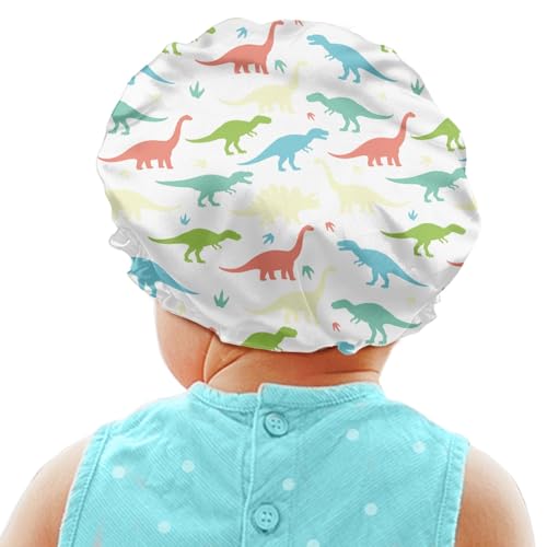 Image of Kids Hair Cover, Children Satin Bonnet, Boys Girls Satin Sleep Cap, Adjustable Elastic Band Beanie Hat for Night Sleeping Easy Clean Headwear for Toddler Baby Dinosaur