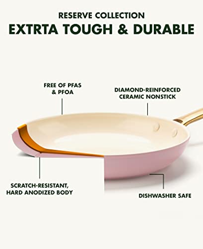 Greenpan Reserve Hard Anodized Healthy Ceramic Nonstick 8" And 10" Frying Pan Skillet Set, Gold Handle, Pfas-Free, Dishwasher Safe, Oven Safe, Blush Pink #TOP2