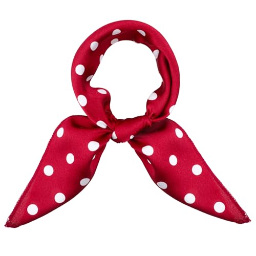 Chiffon Scarf Square Red Neck Scarf Red Polka Dot Bandana Square Red Handkerchief Vintage Red Bow Headband Head Scarf Red Bandana Headband Satin Scarf for Women and Girls