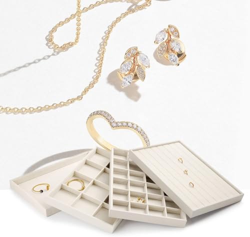 Image of Velvet Jewellery Drawer Organizer Stackable Tray in Beige (12-Pset)