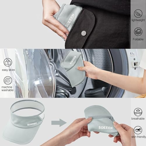 Sukeen 2 Packs Kids Sun Visor Hats for Girls Boys,Lightweight Sports Cap Cooling UPF50+ Sun Hat for Running Outdoor Activity (White+Light Gray)3