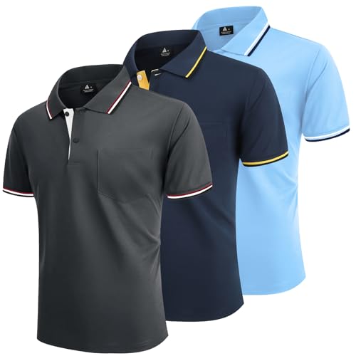 LLdress Lot de 3 Polo pour Homme Polo de Golf Manches Courtes Léger Polo d'été T Shirt de Tennis Respirant