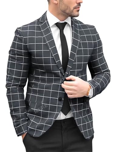 HUUTOE Mens Sport Coats and Blazers Slim Fit Suit Western Sport Coats for Plaid Blazer Men Casual Dress Blazer Jacket