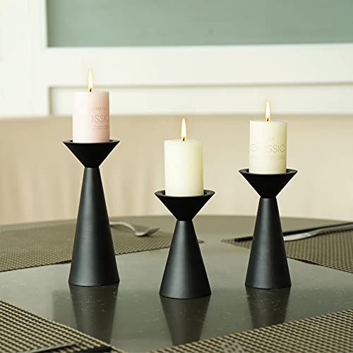 Black Candle Holders Set Of 3 - Metal Candle Holders For Pillar Candles - 3 Pillar Candle Holder Centerpiece - Pillar Candle Holders For Table - Black Candle Holder Set Candle Stands Decorative #TOP4