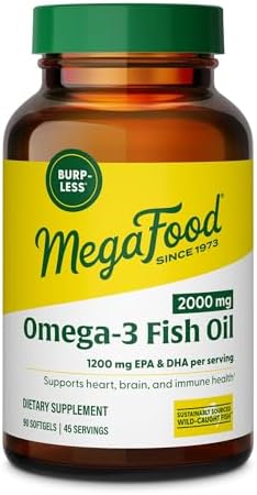 MegaFood 2000mg Fish Oil Omega 3 Supplements - Burp-Less & Lemon Oil Infused - Heart, Brain, Eye, Joint & Immune Support Supplement - 1200mg EPA & DHA Per Serving - 90 Softgels, 45 Servings