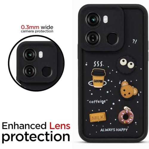 Image of Bintage Cute Fun Taddy Cartoon 3D Ball Bear Milk Donut Coffee Cup Silicon Case Full Body & Camera Protection Back Cover Compatible for itel P40 - Black