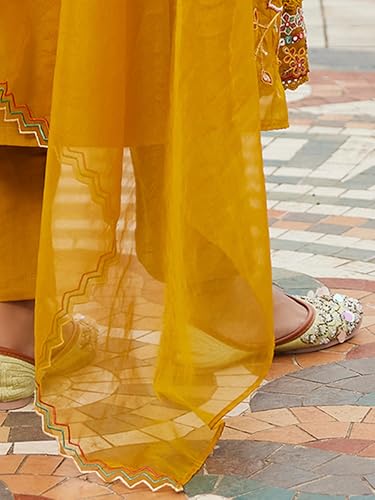 Image of INDO ERA Women's Silk Blend Embroidered Straight Kurta Pant with Dupatta (Ieout6967)