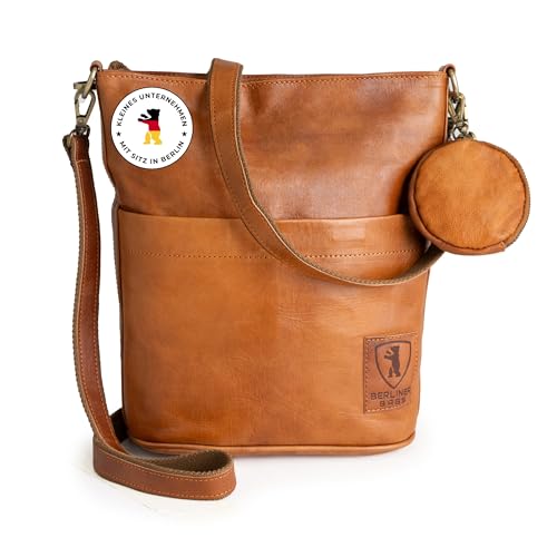 Berliner Bags Vintage Schultertasche Sofia, Umhängetasche aus Leder mit 2 Riemen, Handtasche für Damen - Braun